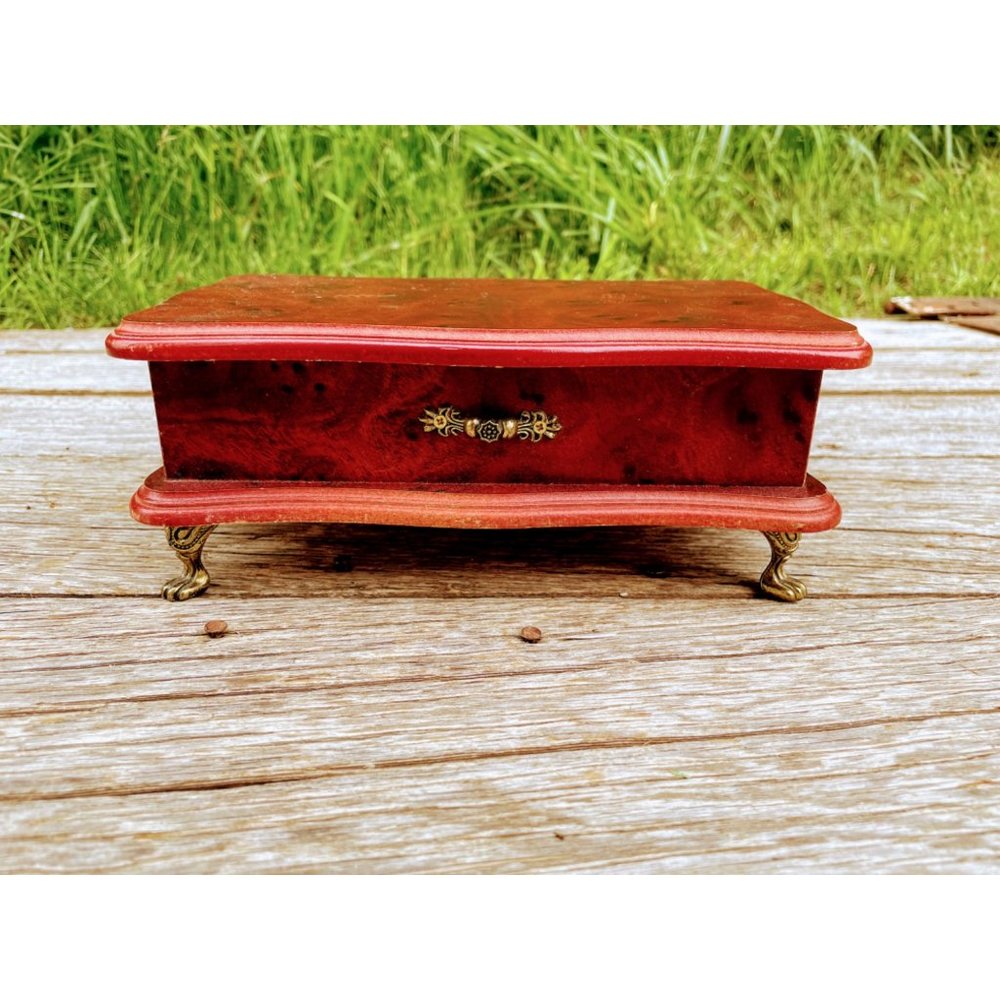 Vintage Footed Jewelry Box Lift top Wood